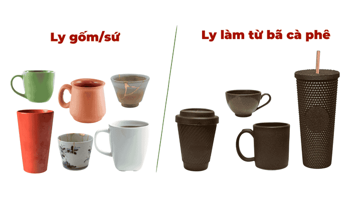 So sánh ly gốm sứ và ly bã cà phê